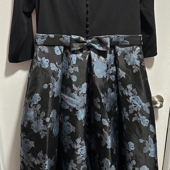 Crepe Ball Gown with Pleated Brocade Skirt - Picture 4 of 6